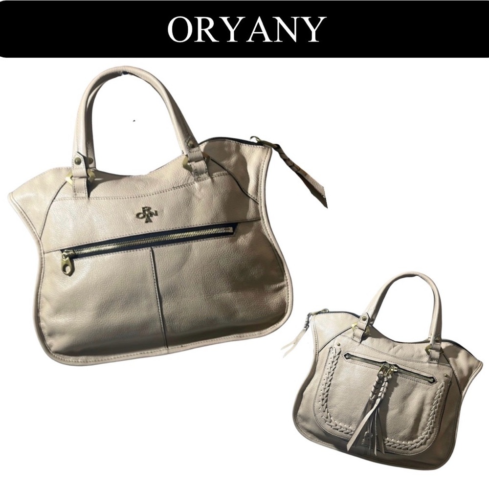 ORYANY Sarah Braiding Detail Tan Pebble Leather Satchel Shoulder Bag, EUC